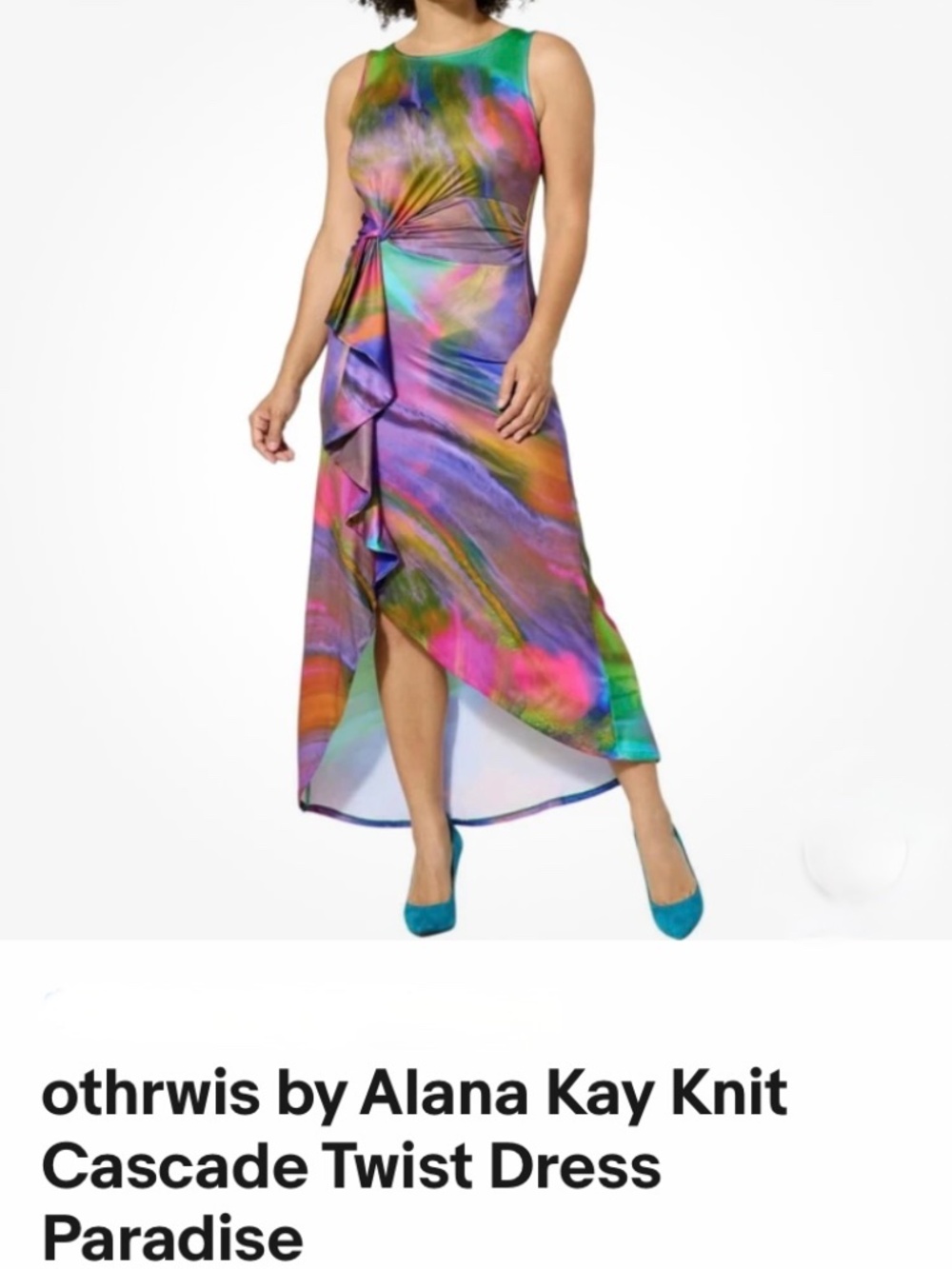 NEW OTHRWIS BY ALANA KAY 'PARADISE' SLEEVELESS KNIT CASCADE TWIST DRESS XL